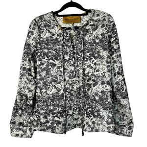 Hanley Mellon Blouse Lace Up Abstract Floral Long Sleeve Black White 4 S